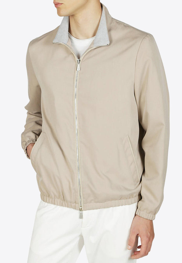 High-Neck Zip-Up Silk Jacket