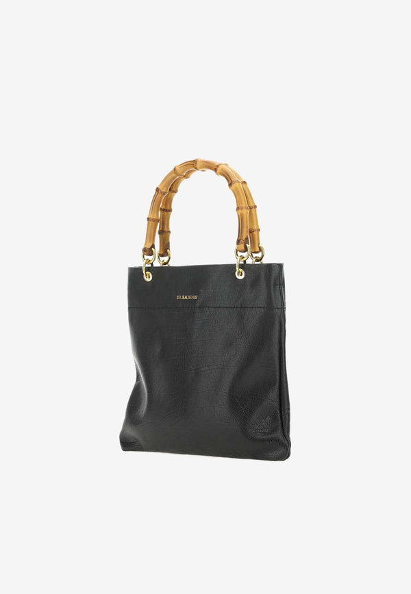Logo Plaque Embossed Leather Tote Bag