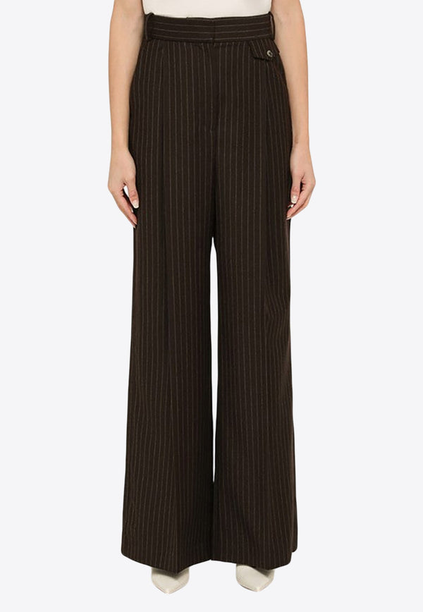 Pinstripe Wide-Leg Wool Pants