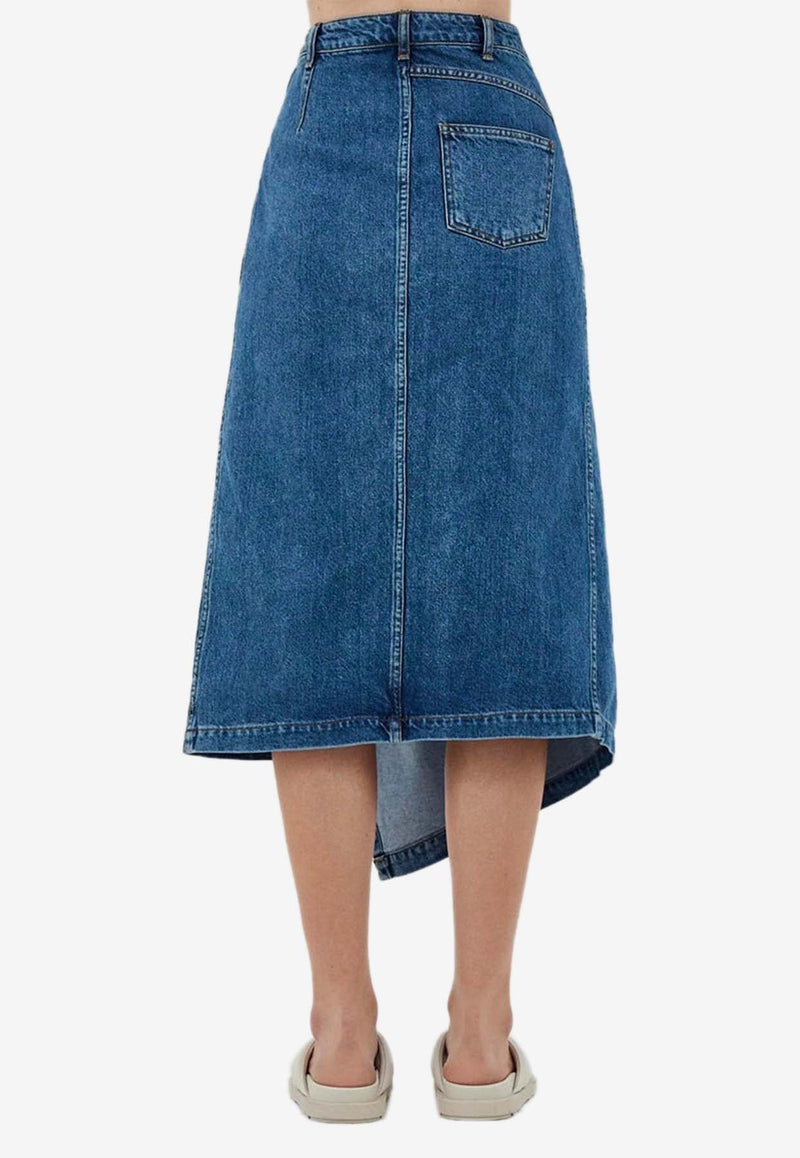 Draped Midi Denim Skirt