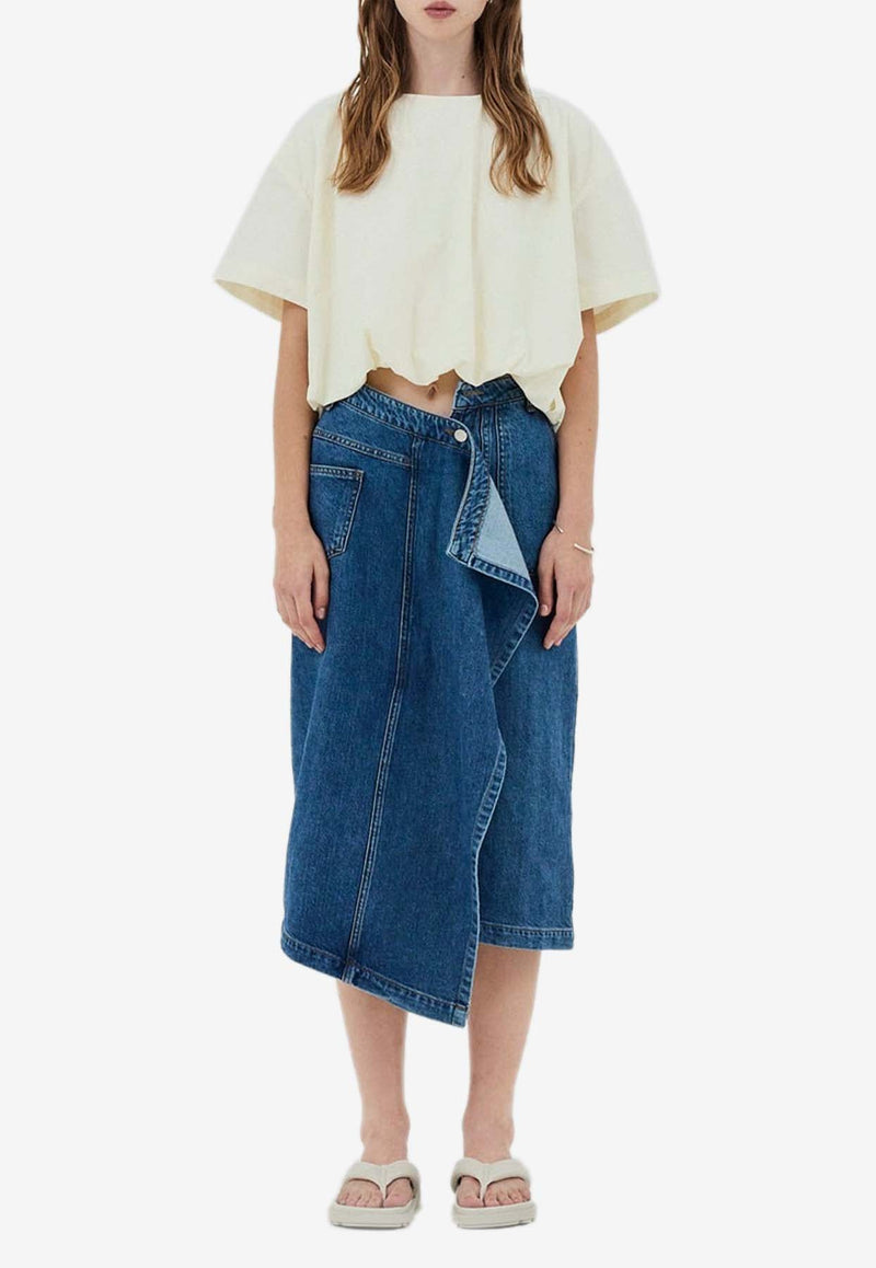 Draped Midi Denim Skirt