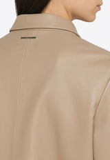 Short Regenerated Leather Zip-Up Jacket