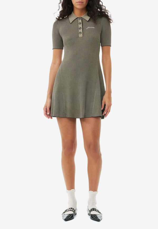 Rib Knit Mini Polo T-shirt Dress