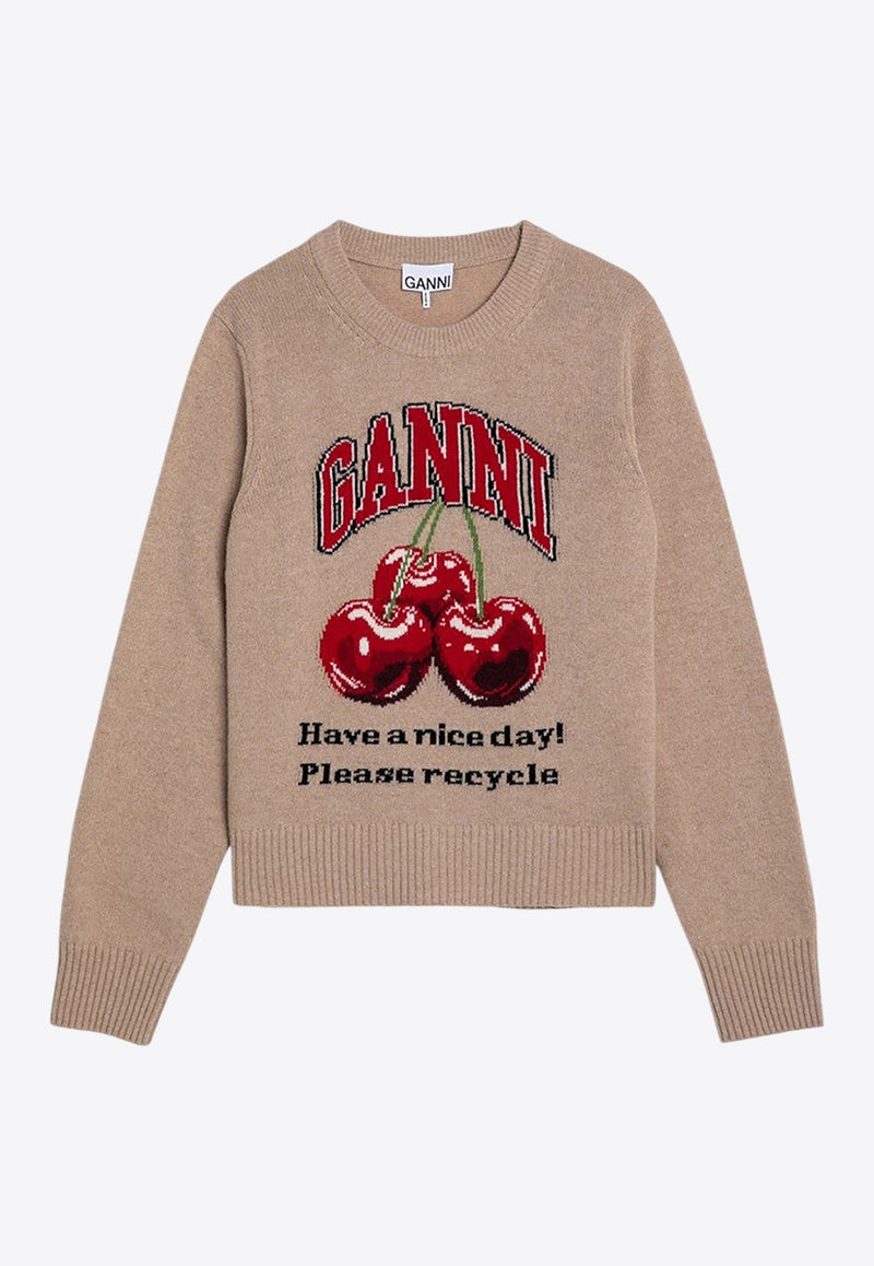 Cherry Print Wool Sweater