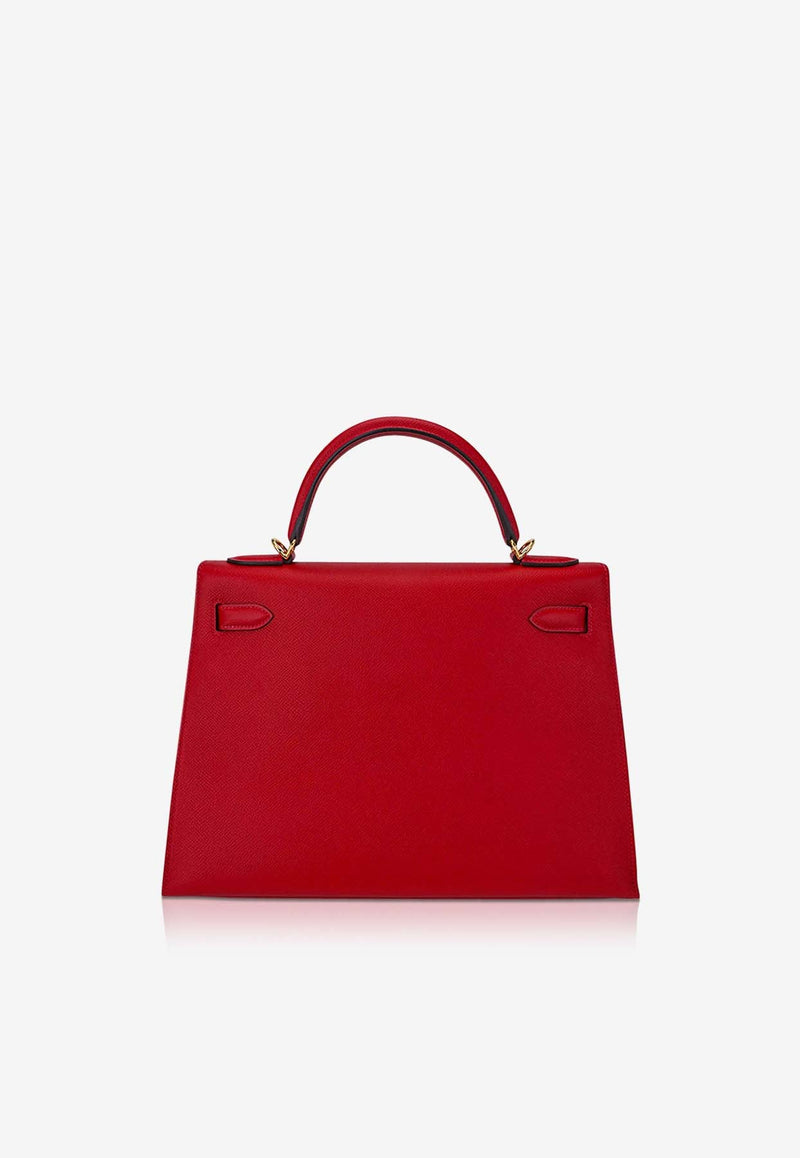 Kelly 32 Sellier in Rouge Casaque Epsom Leather with Gold Hardware