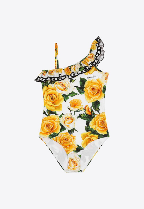 Girls Rose Print One-Piece Swimsuit