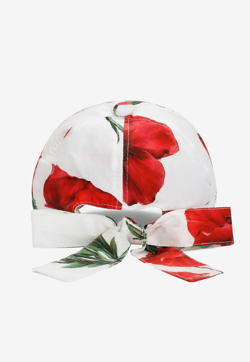 Girls Poppy-Print Hat with Visor