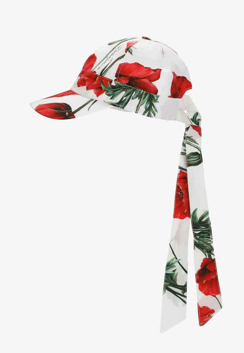 Girls Poppy-Print Hat with Visor