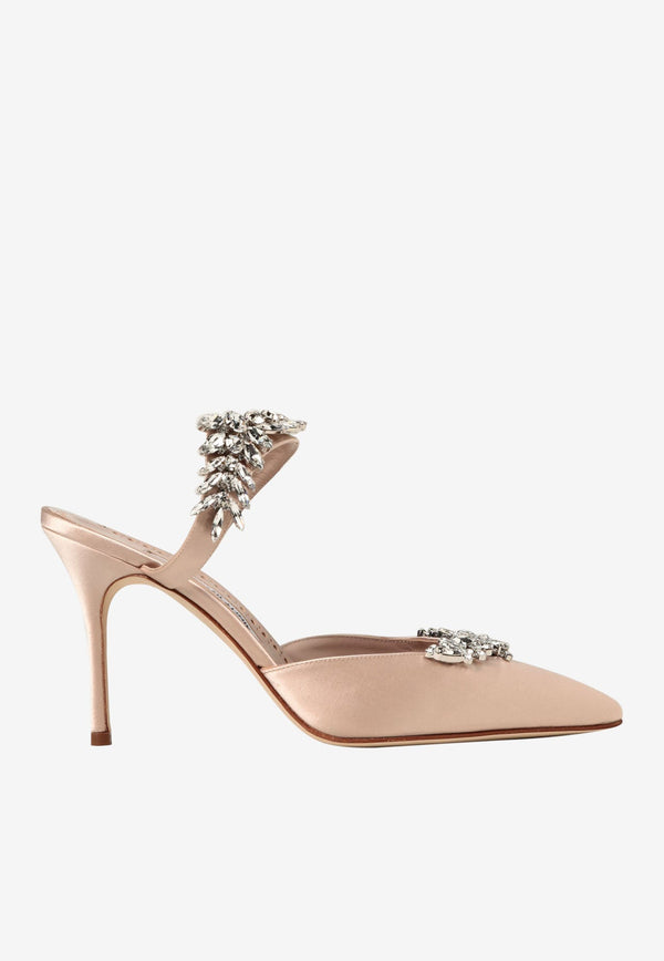 Lurum 90 Crystal-Embellished Mules in Satin