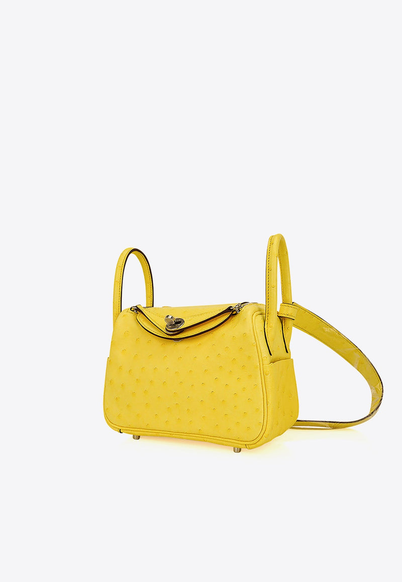 Mini Lindy 20 in Jaune Citron Ostrich Boreal with Gold Hardware