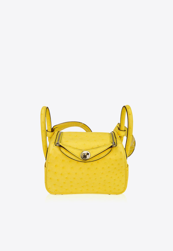 Mini Lindy 20 in Jaune Citron Ostrich Boreal with Gold Hardware