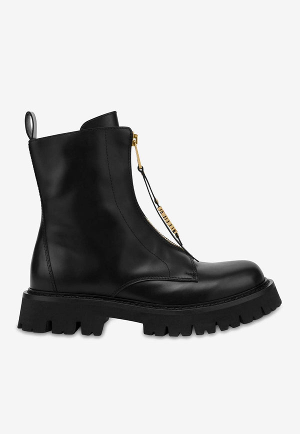 Logo Leather Biker Boots