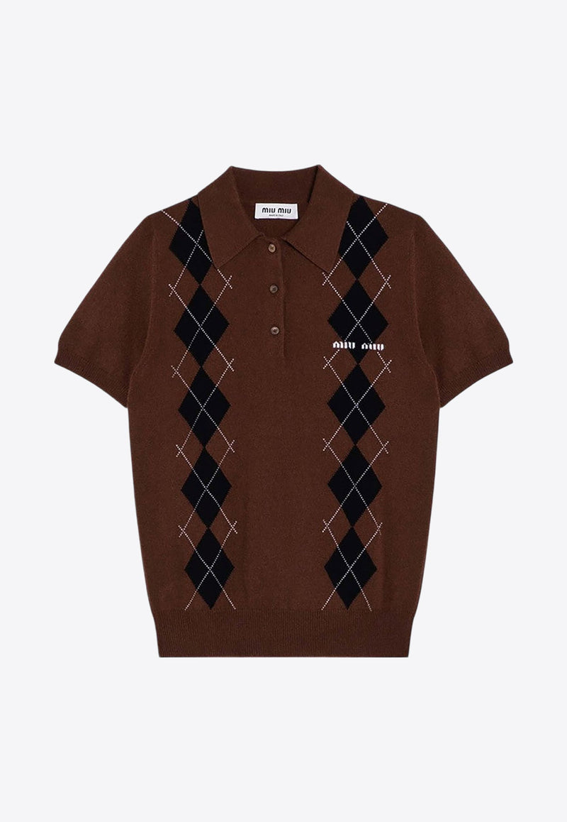 Argyle Intarsia Knit Cashmere Polo T-shirt