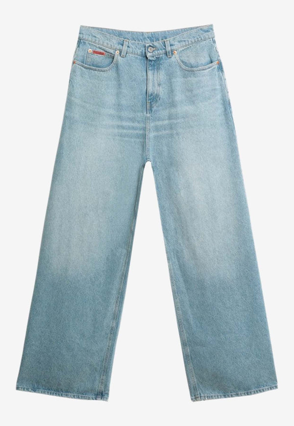 Wide-Leg Washed-Out Jeans