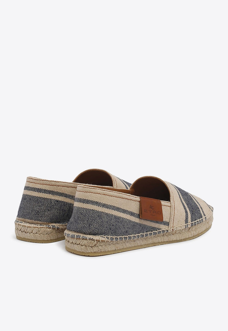 Logo Label Striped Espadrilles in Linen Blend