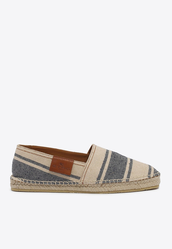 Logo Label Striped Espadrilles in Linen Blend