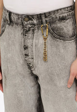 Distressed Washed Straight-Leg Jeans