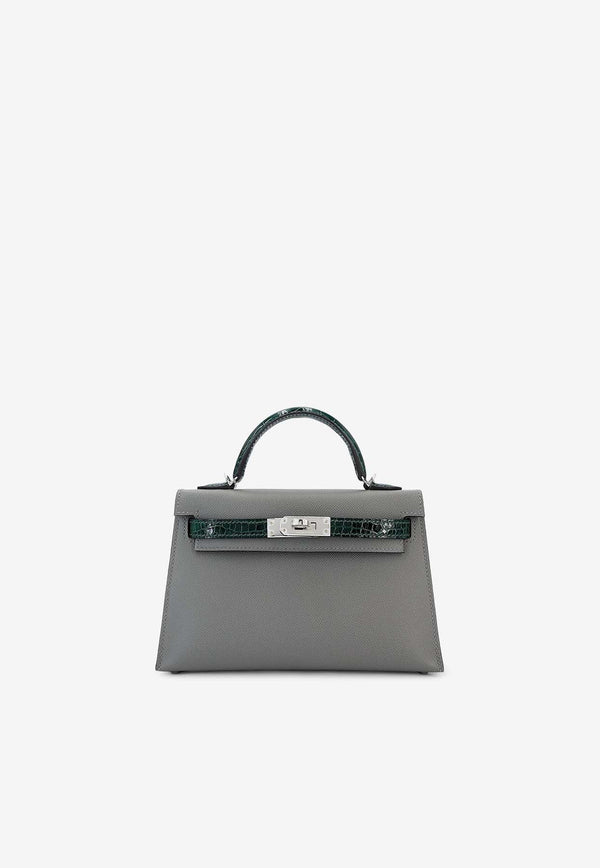 Mini Kelly II 20 Touch in Gris Meyer Madame and Vert Fonce Alligator Leather with Palladium Hardware