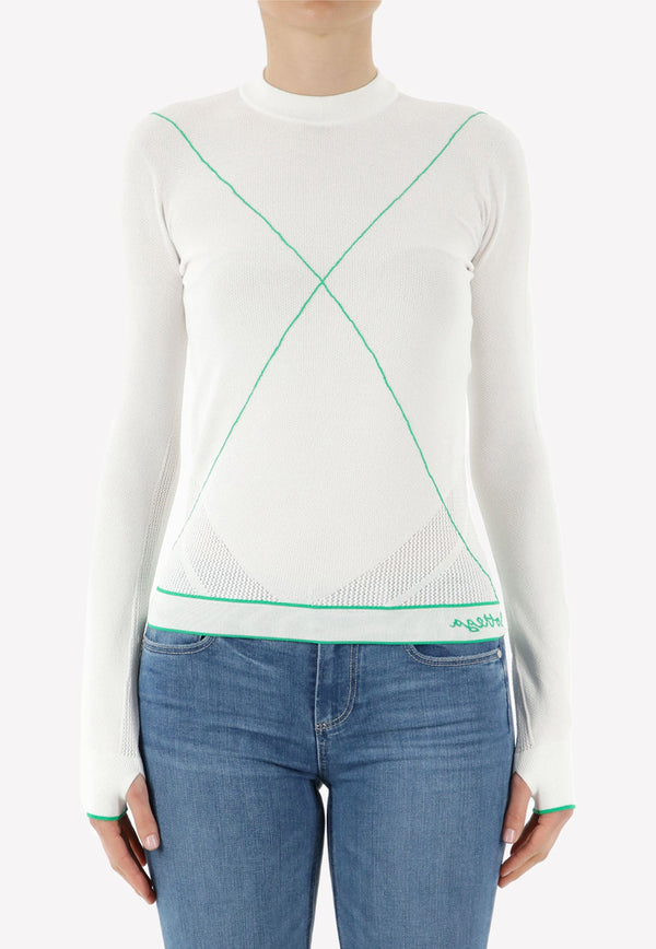 Topstitched Long-Sleeved Knit Top