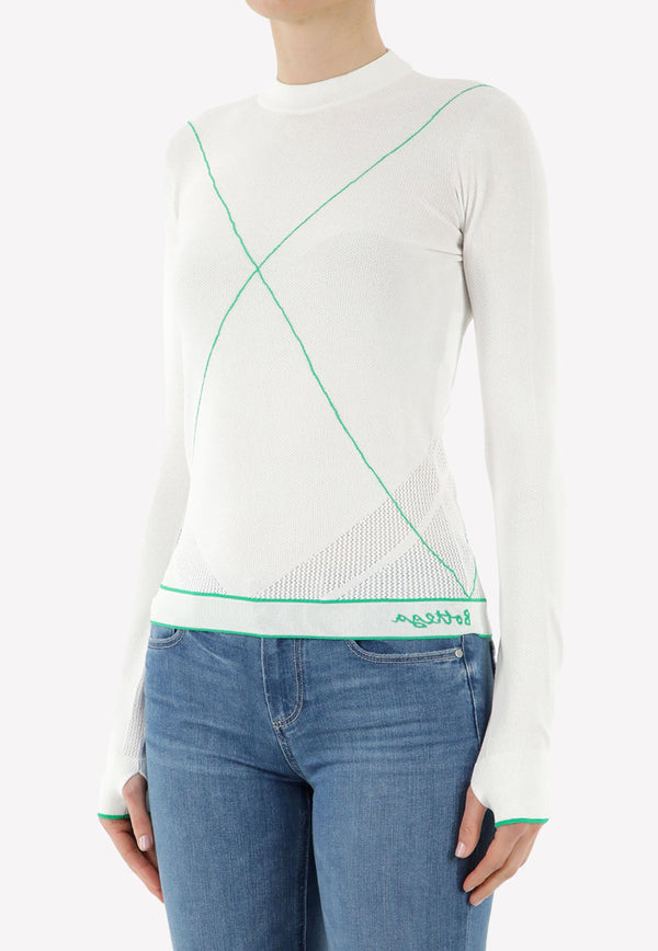 Topstitched Long-Sleeved Knit Top
