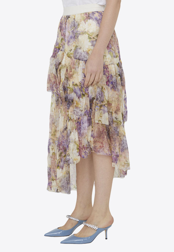 Lyrical Floral Asymmetric Midi Skirt