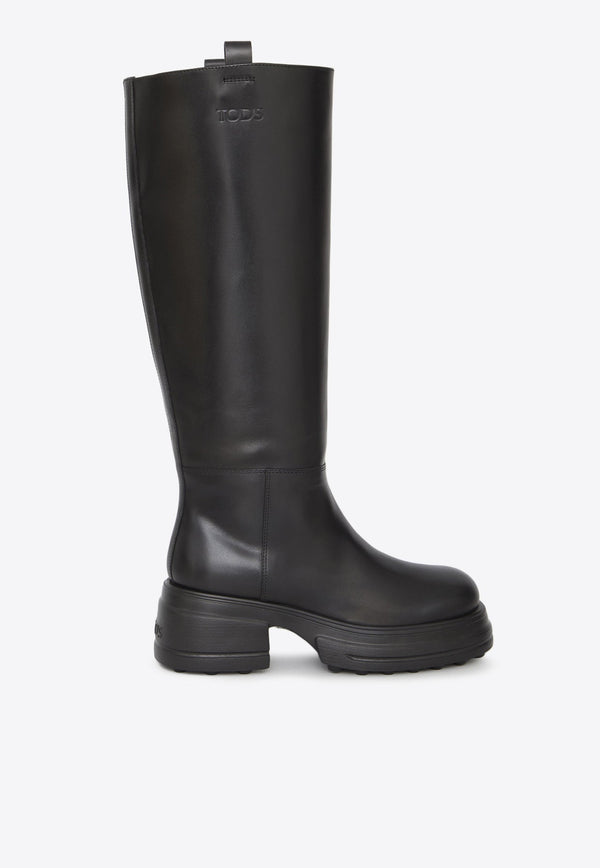 Platform Mid-Calf Leather Boots