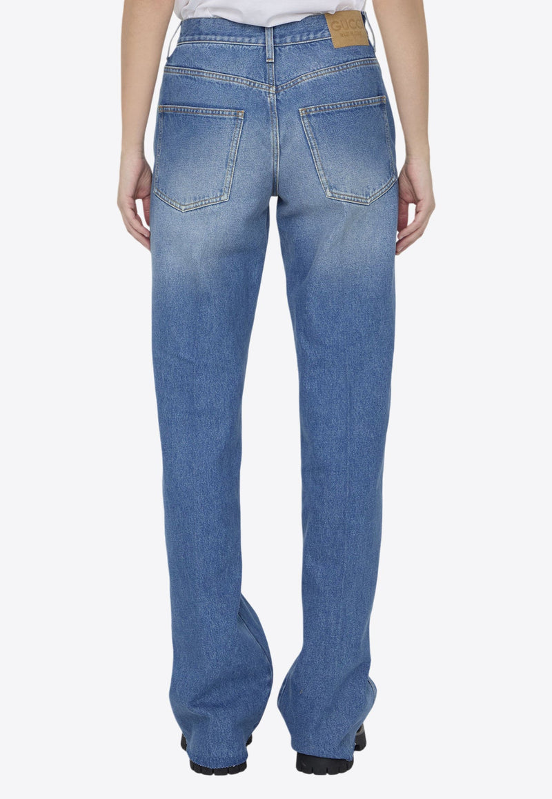 Washed-Effect Wide Jeans