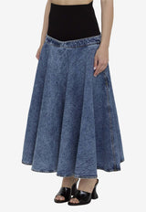 Knit Band Denim Maxi Skirt