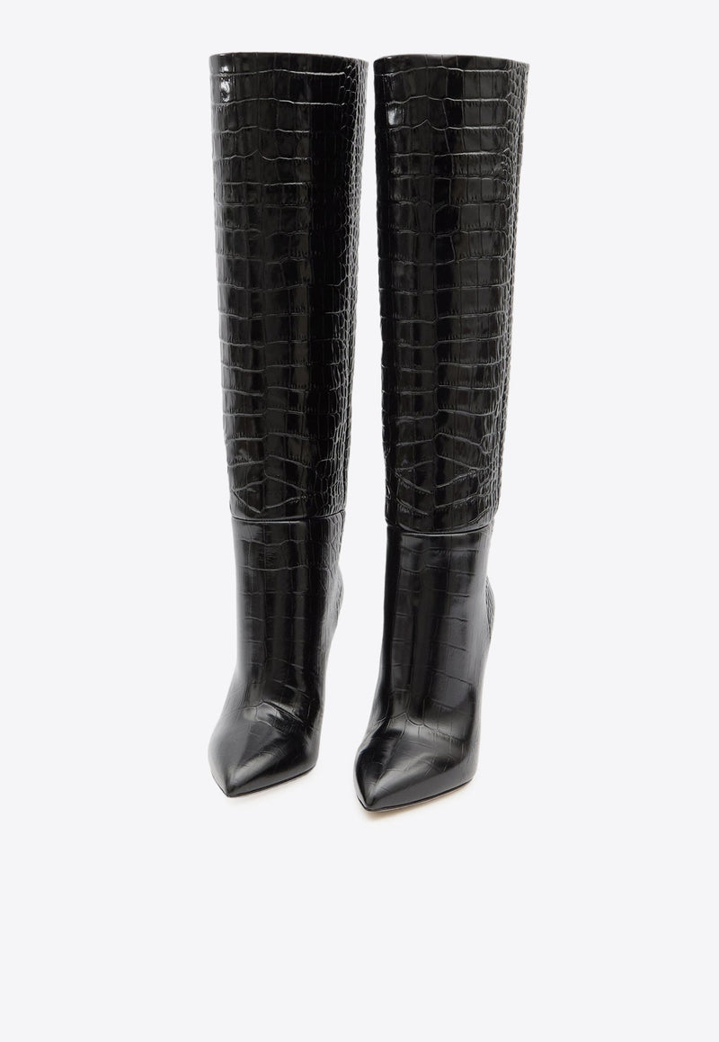 100 Croc-Embossed Leather Knee-High Boots