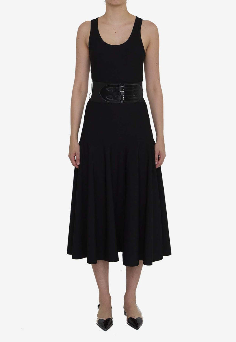 Belted Midi Sleeveless Dress