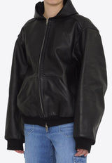 Leather Zip-Up Hooded Jacket