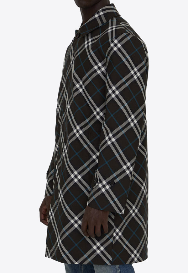 Single-Breasted Checked Trench Coat