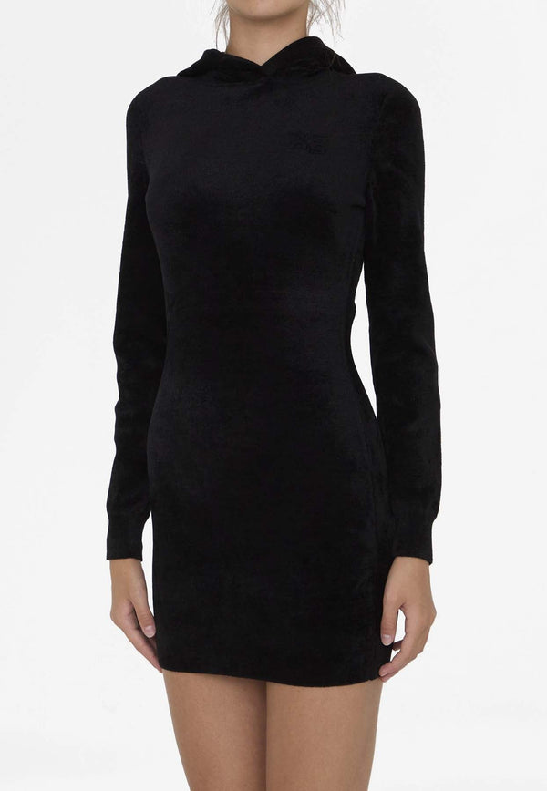 Embossed Logo Velvet Mini Dress