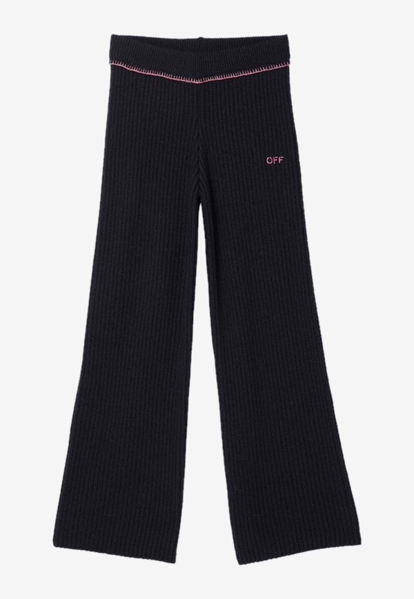 Girls Embroidered Logo Ribbed Pants