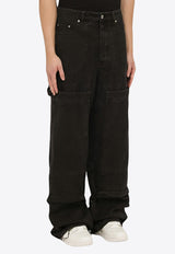 Wide-Leg Denim Cargo Pants