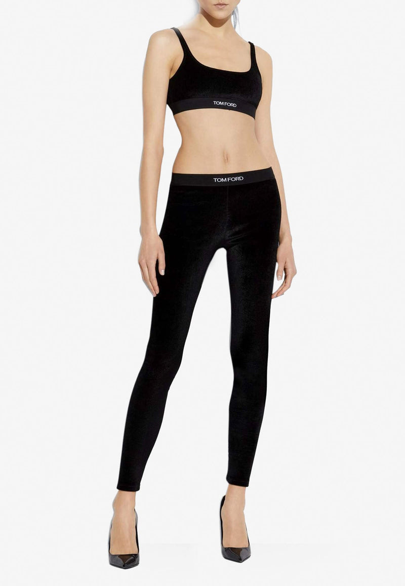 Logo-Waistband Velvet Leggings