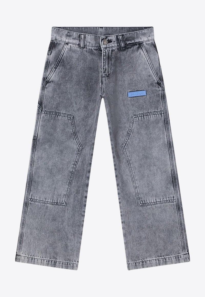 Boys Logo Patch Washed Denim Pants