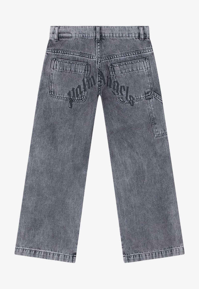 Boys Logo Patch Washed Denim Pants