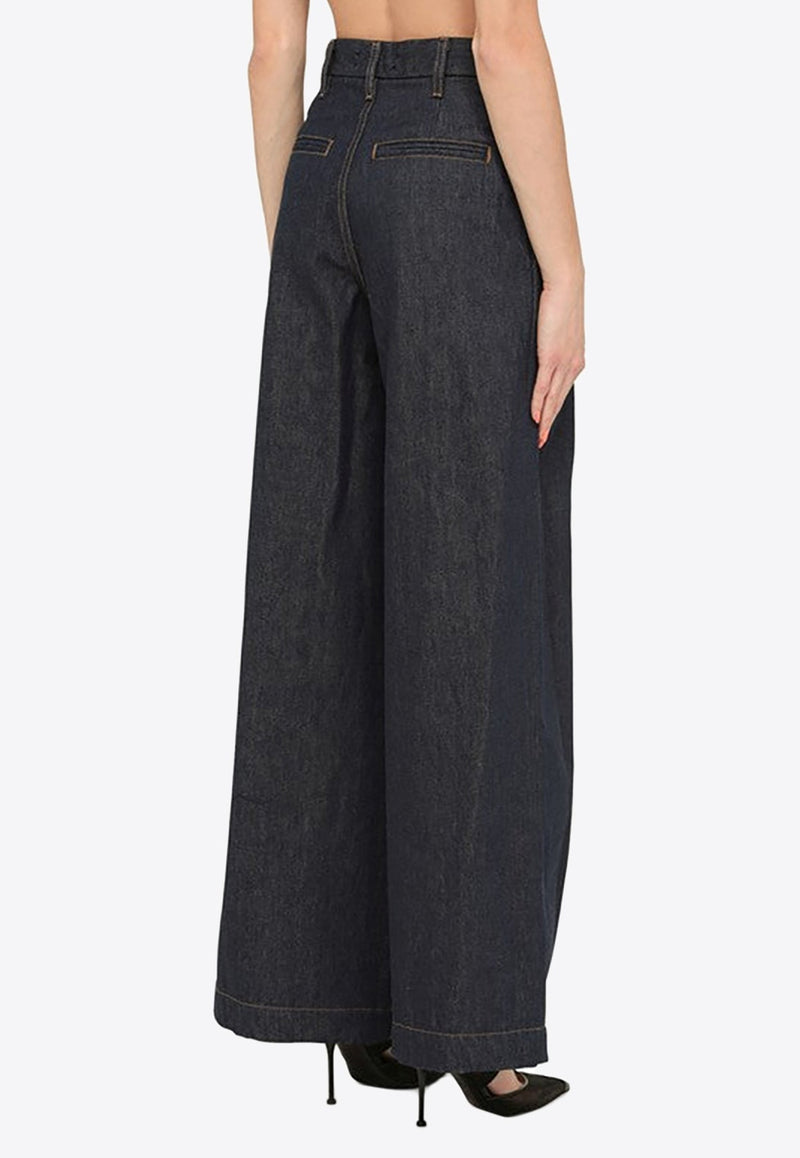 Wide-Leg Tailored Denim Pants