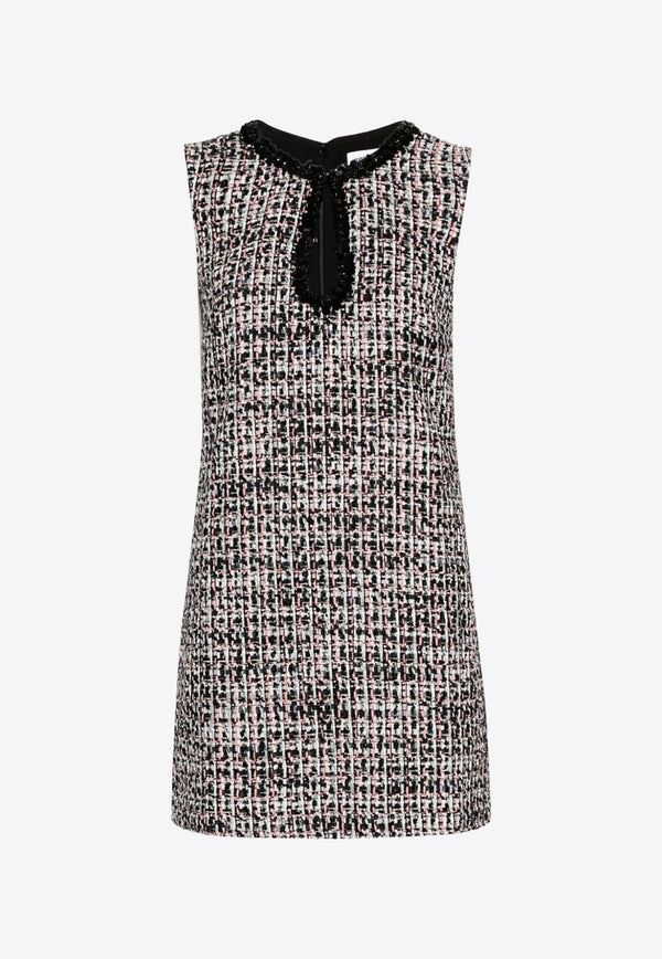 Black Boucle Embellished Mini Dress