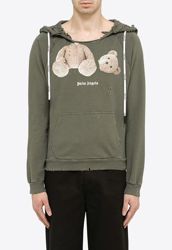 Bear Print Ripped Hoodie