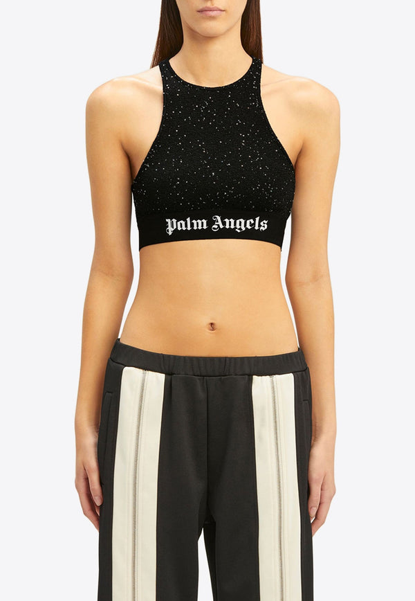 Beaded Knit Logo Cropped Top