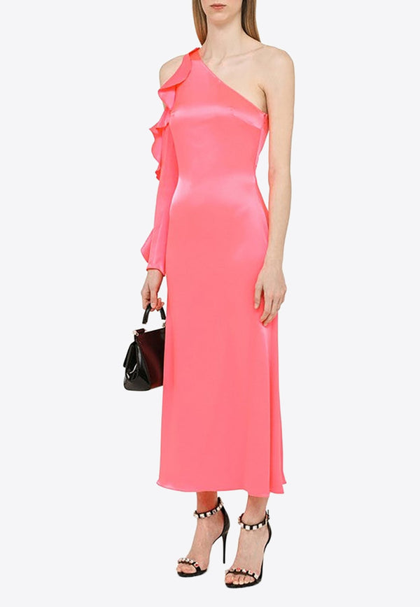 One-Shoulder Satin Midi Dress