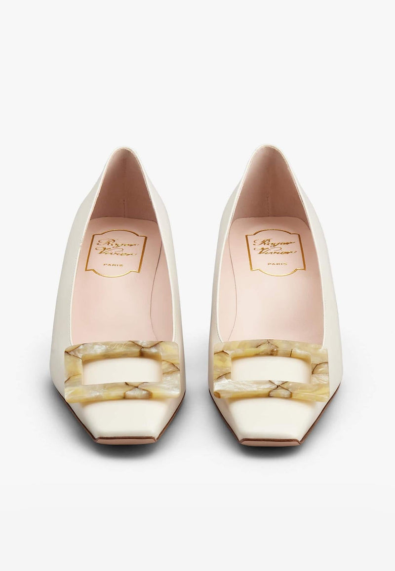 Belle Vivier 45 Mother-of-Pearl Buckle Pumps in Leather