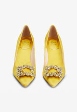 65 Flower Strass Buckle Pumps in Satin