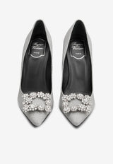 100 Crystal Flower Buckle Pumps in Glitter Fabric