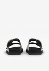 Slidy Viv' Crystal Buckle Leather Mules