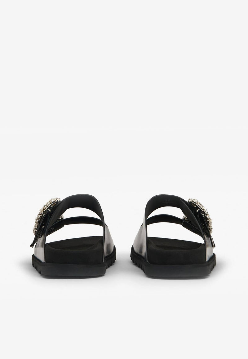 Slidy Viv' Crystal Buckle Leather Mules