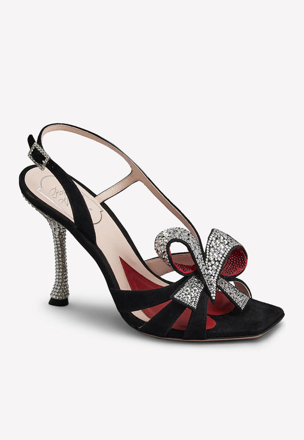 100 Strass Bow-Heel Sandals in Suede