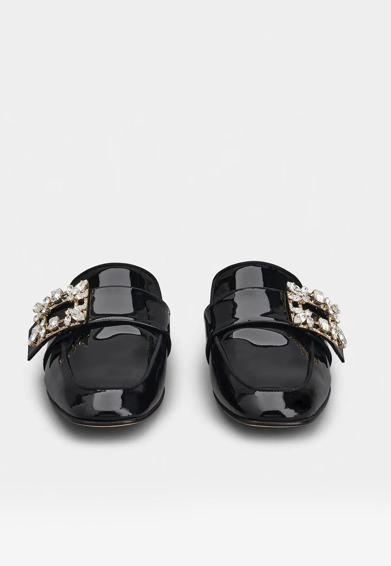 Mini Broche Vivier Buckle Flat Mules in Patent Leather